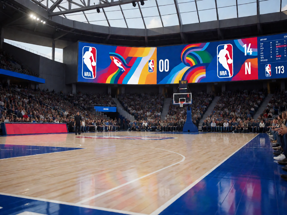 NBA篮球场馆内比赛现场全景